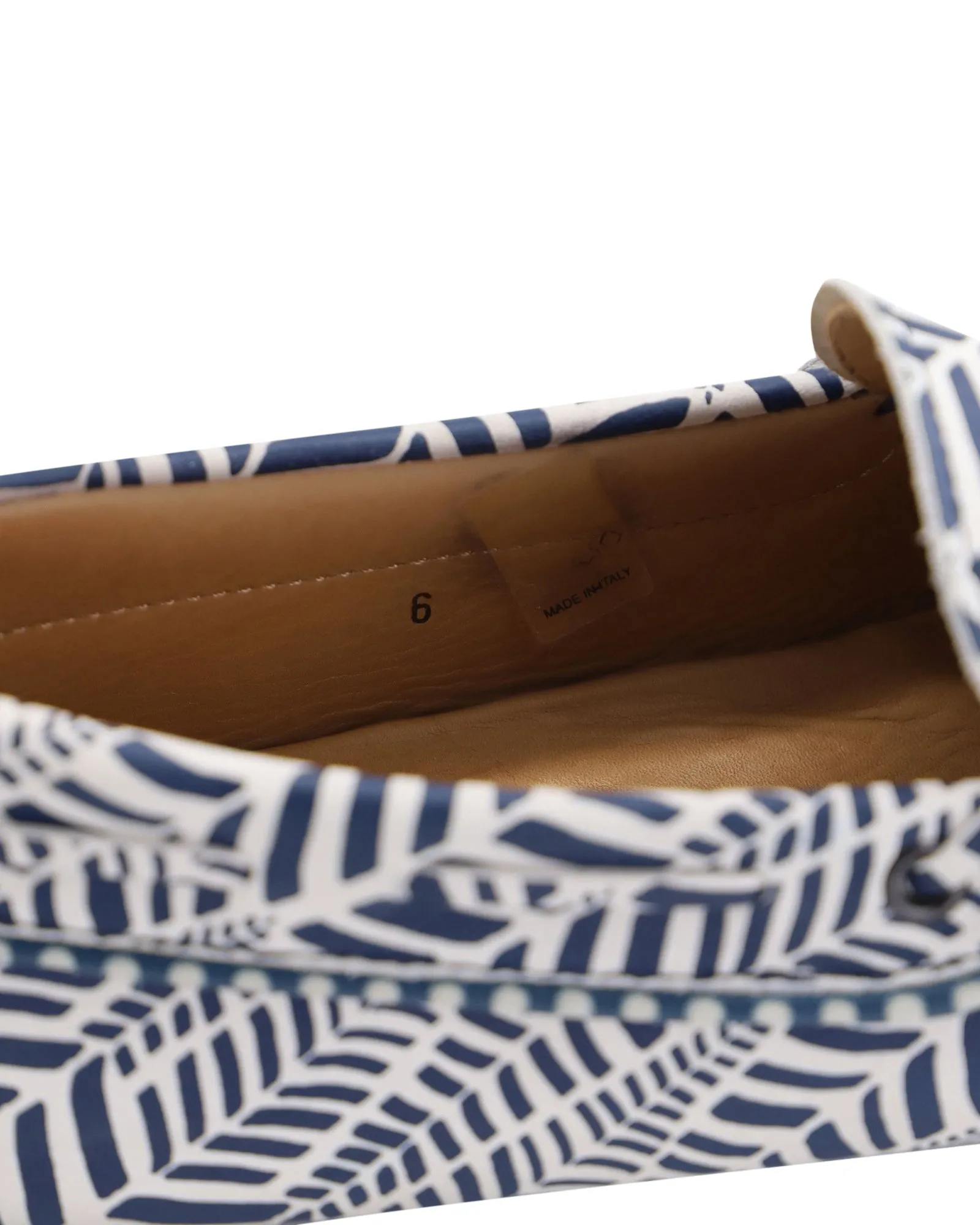 Tod's Geometric Print Driving Loafers in Blue and White Leather