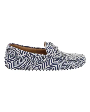 Tod's Geometric Print Driving Loafers in Blue and White Leather