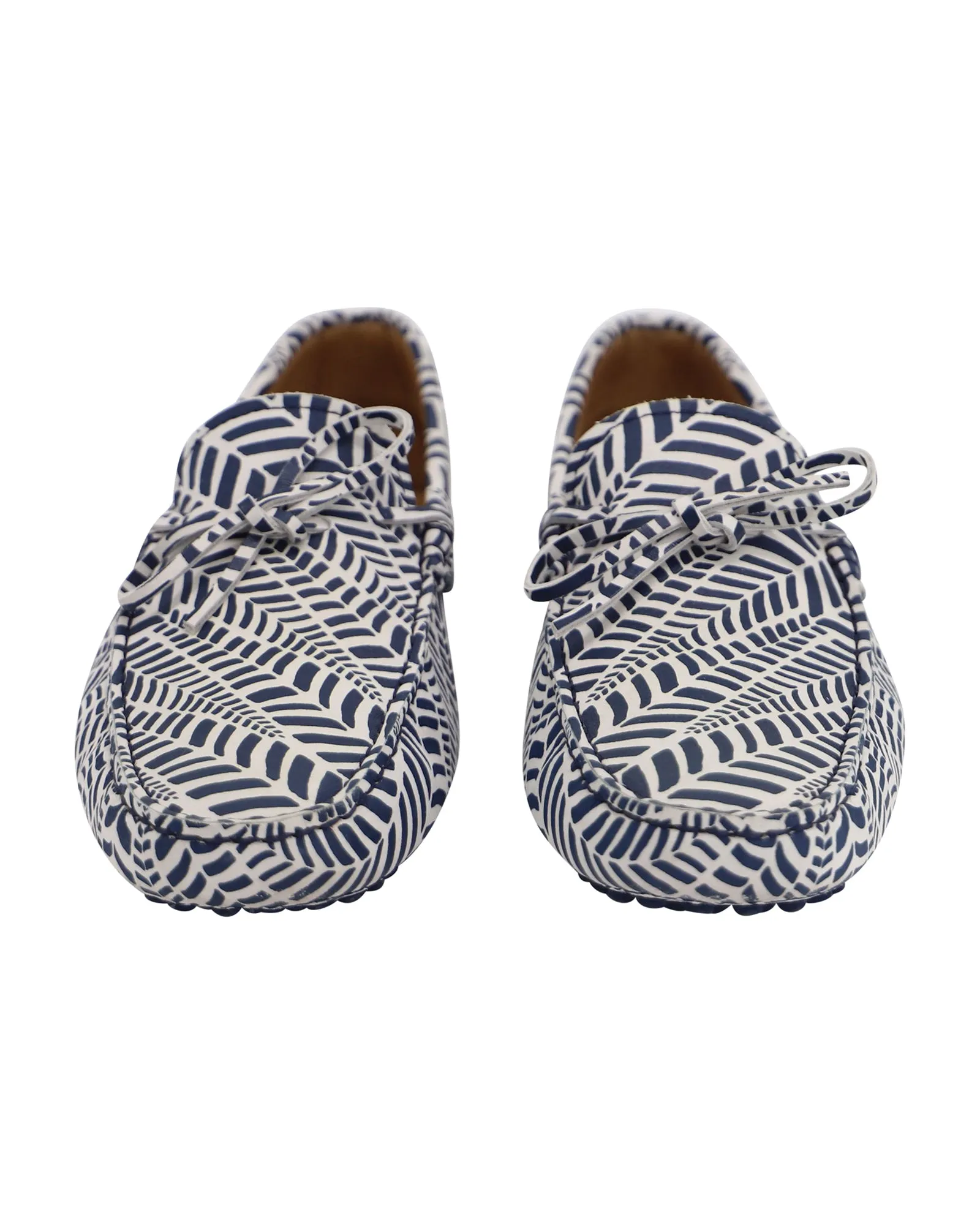 Tod's Geometric Print Driving Loafers in Blue and White Leather
