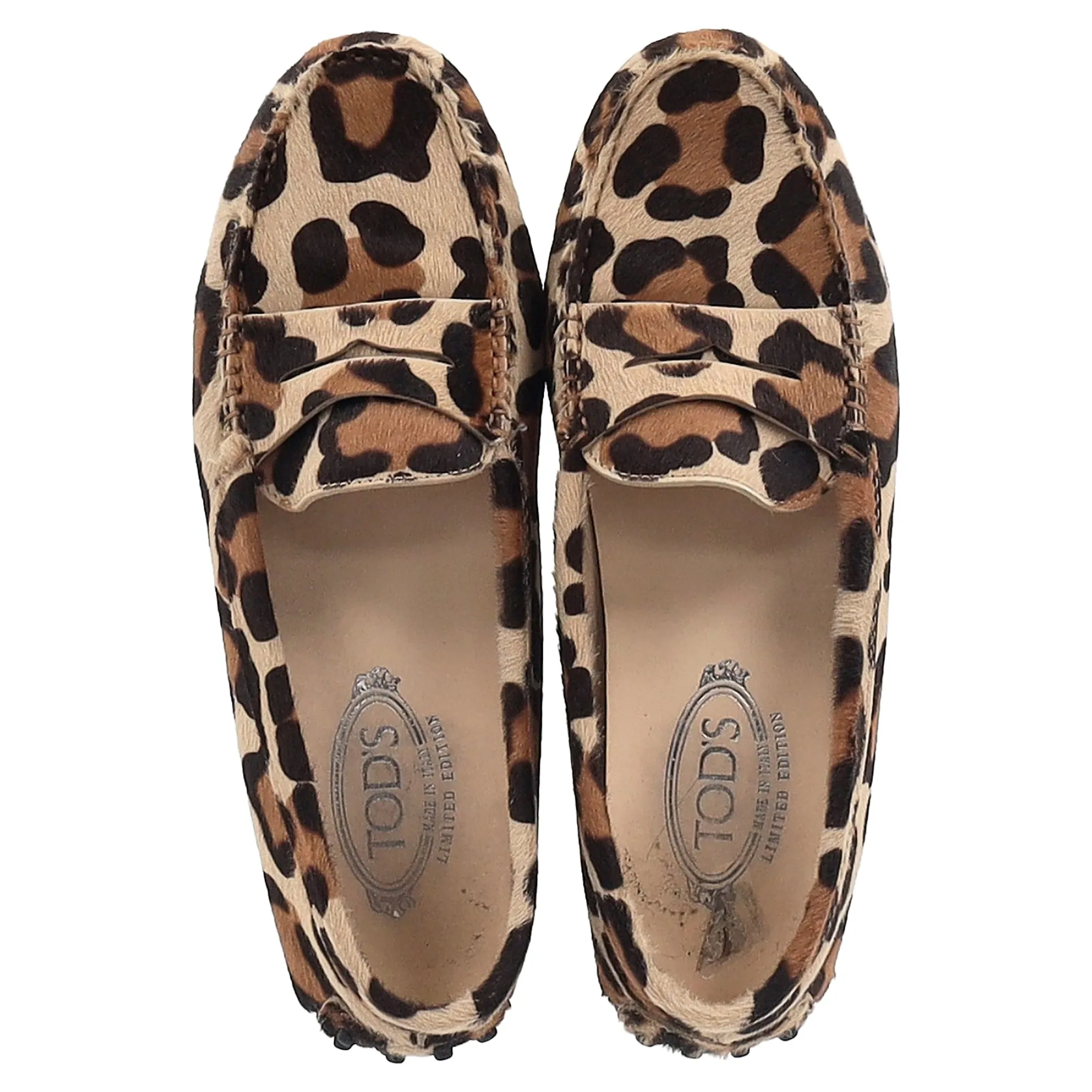 Tod's Gommino Leopard Print Loafers in Brown Calf Hair
