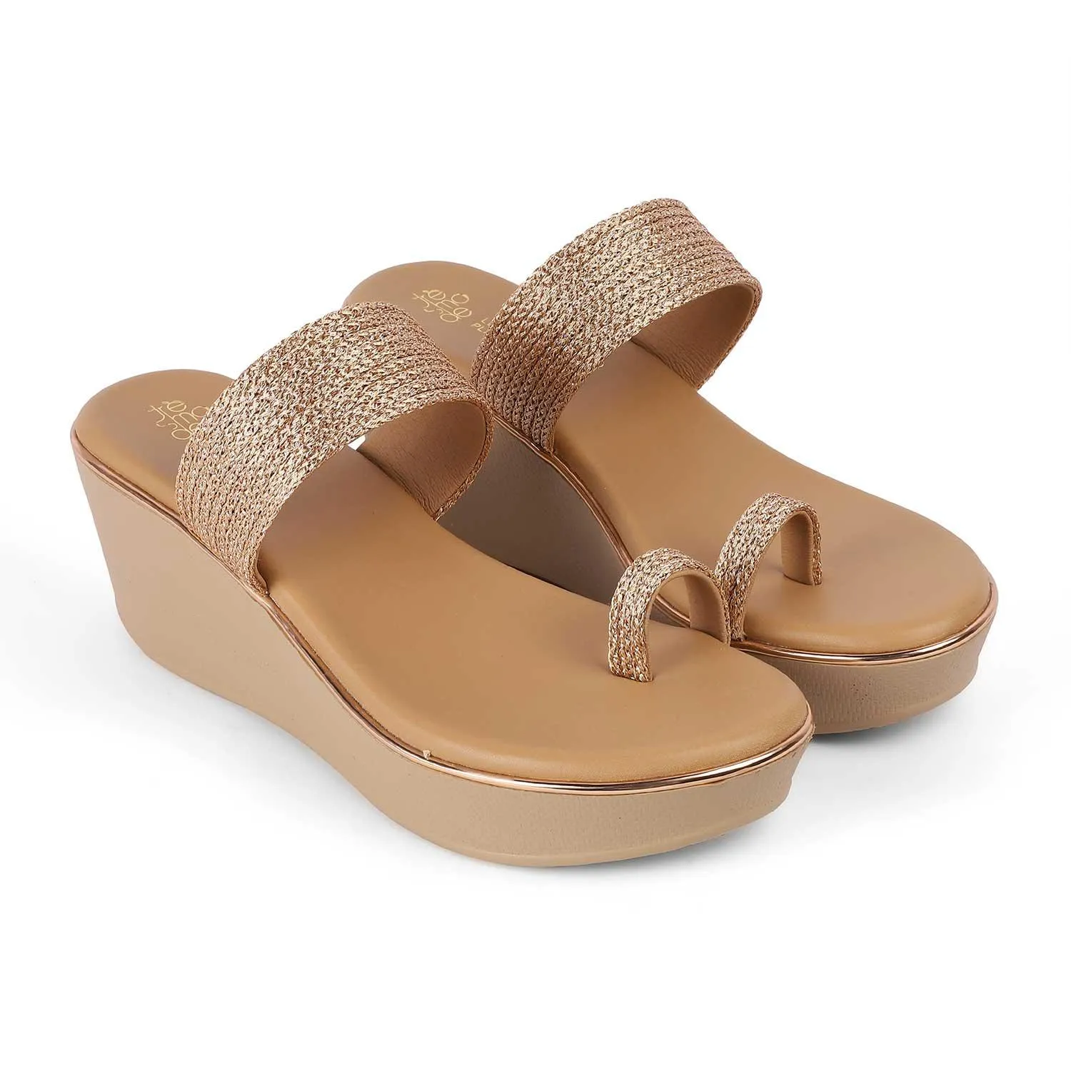 Tresmode Adriana Champagne Women's Dress Wedge Sandals