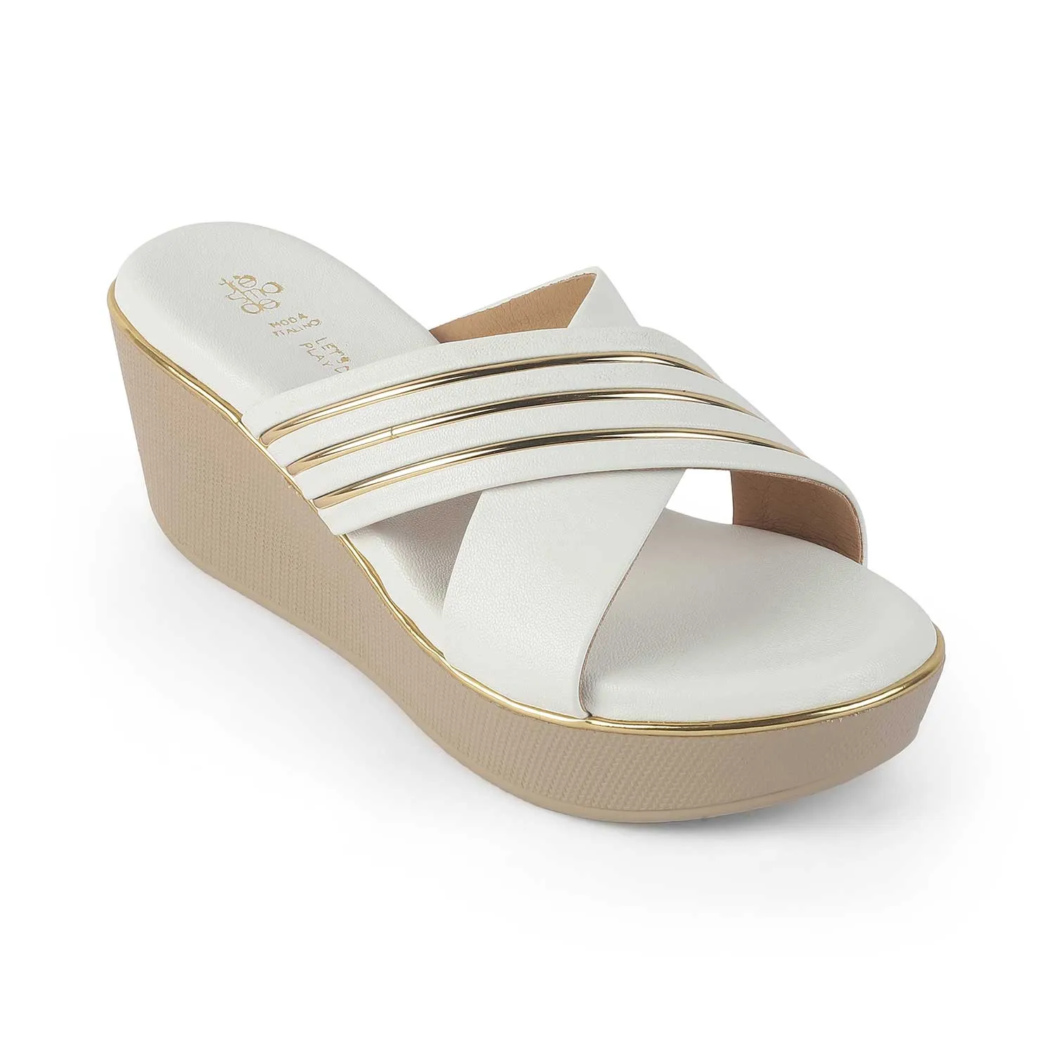 Tresmode Boise White Women's Dress Wedge Sandals