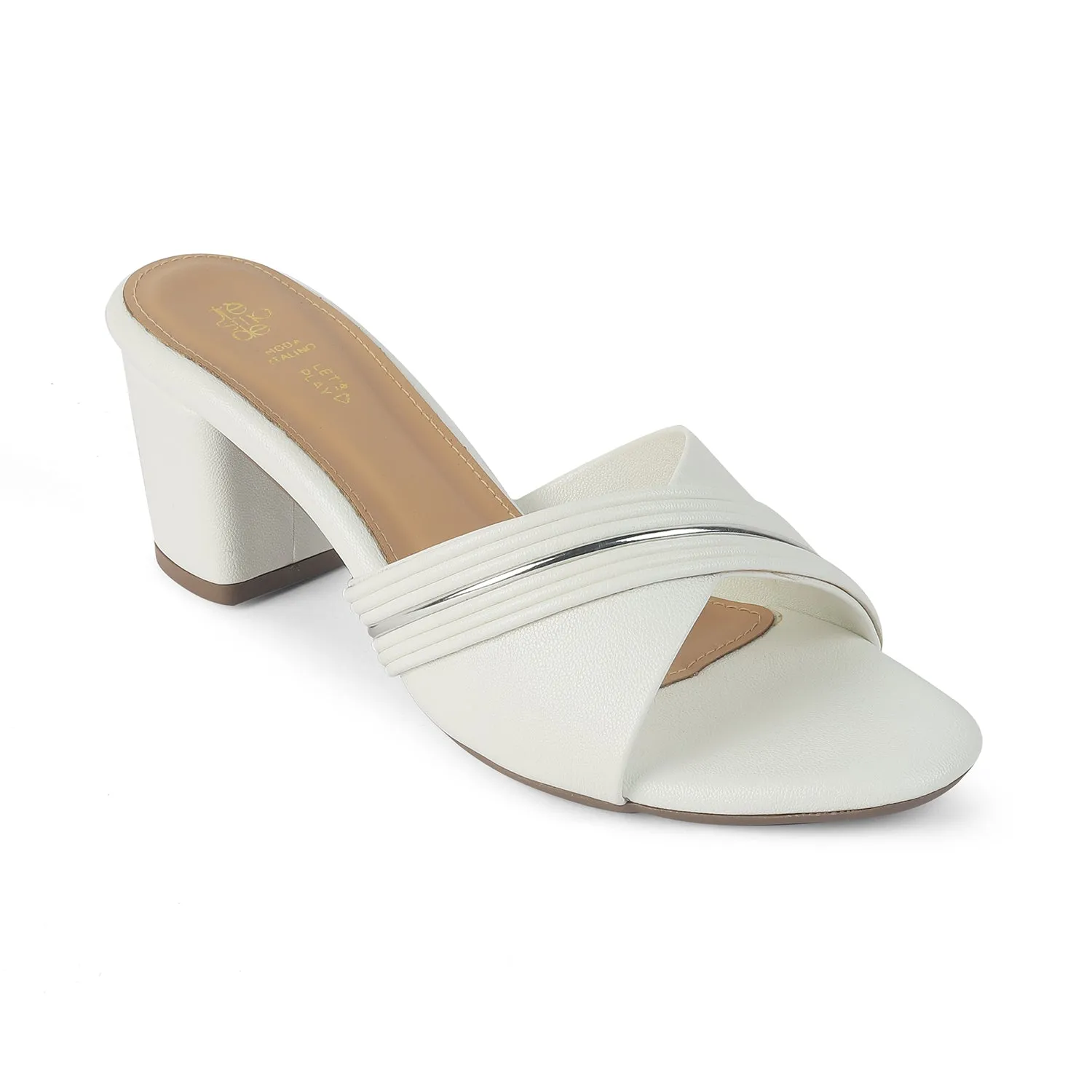 Tresmode Driv White Women's Dress Block Heel Sandals
