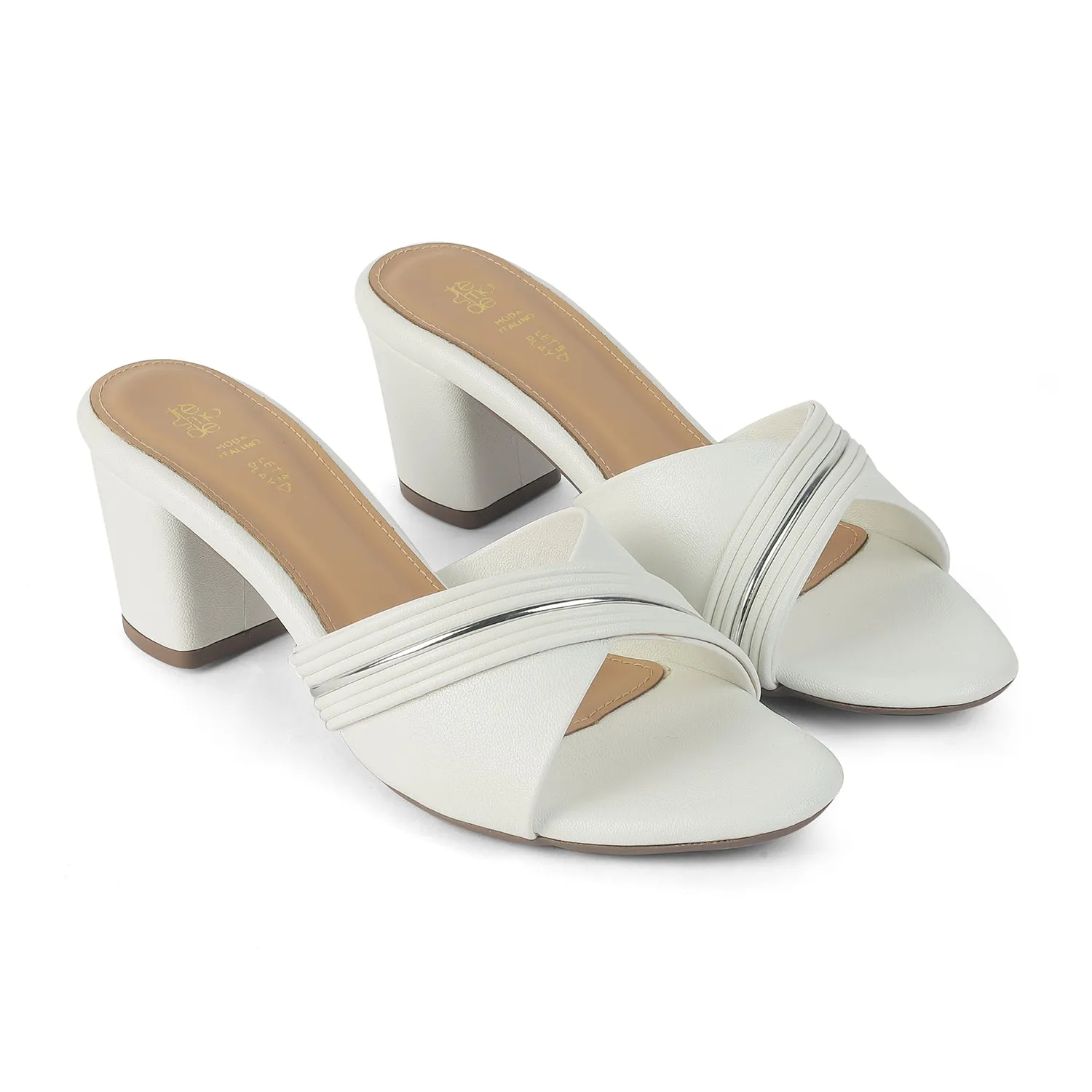 Tresmode Driv White Women's Dress Block Heel Sandals