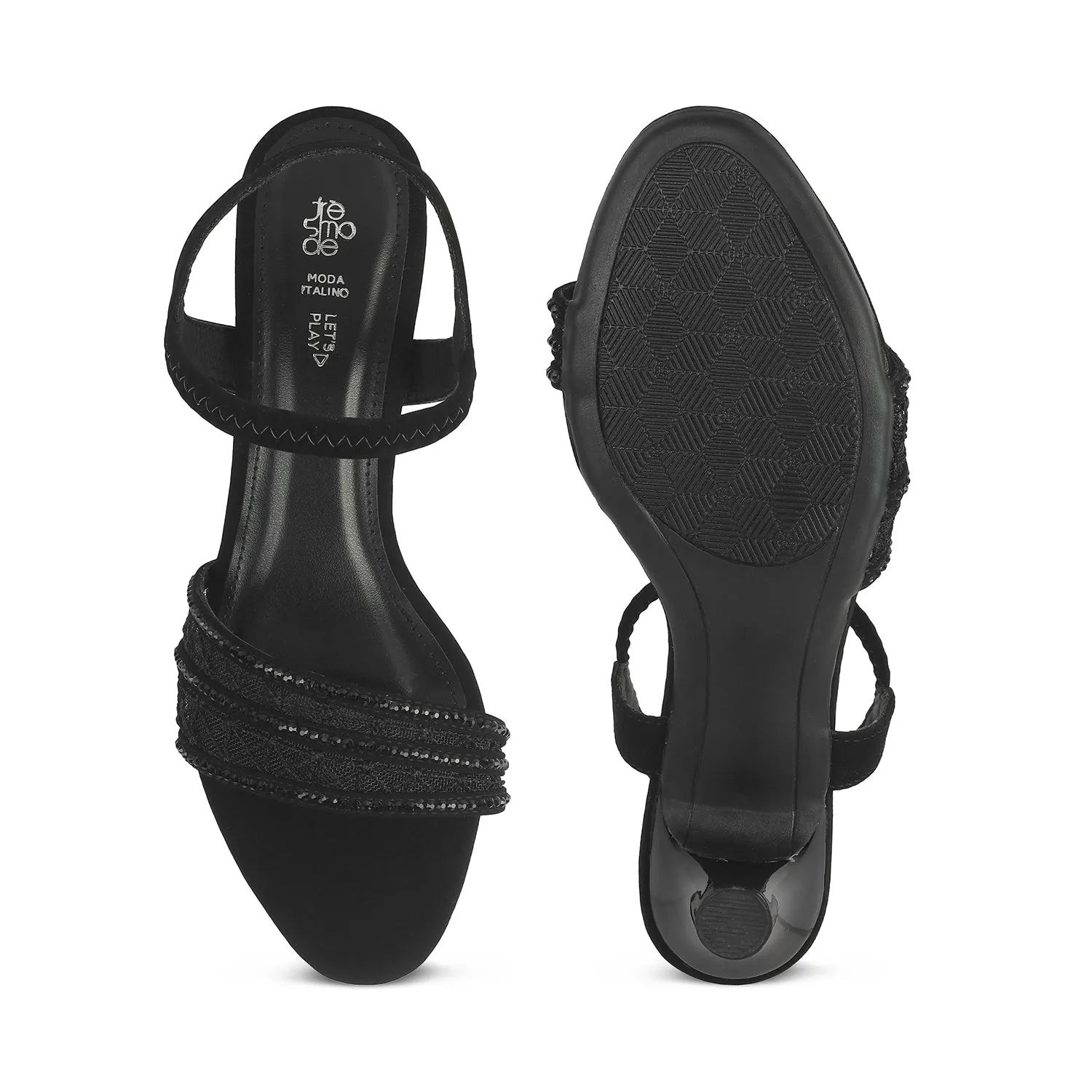 Tresmode Glitz Black Women's Dress Heel Sandals