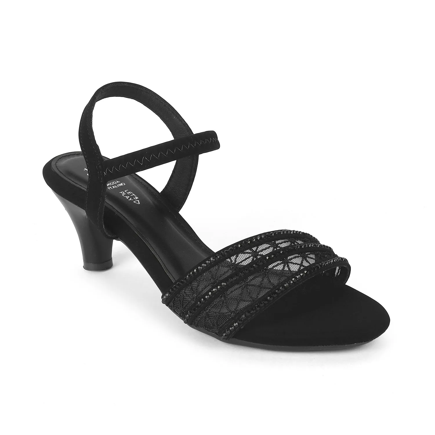 Tresmode Glitz Black Women's Dress Heel Sandals