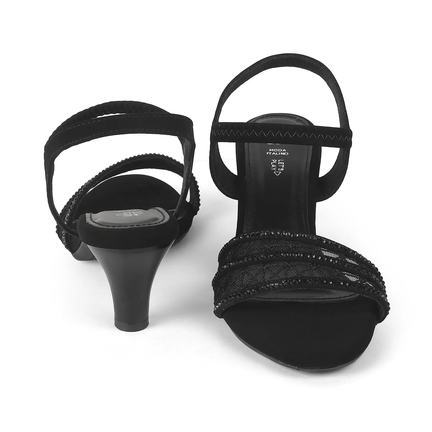 Tresmode Glitz Black Women's Dress Heel Sandals