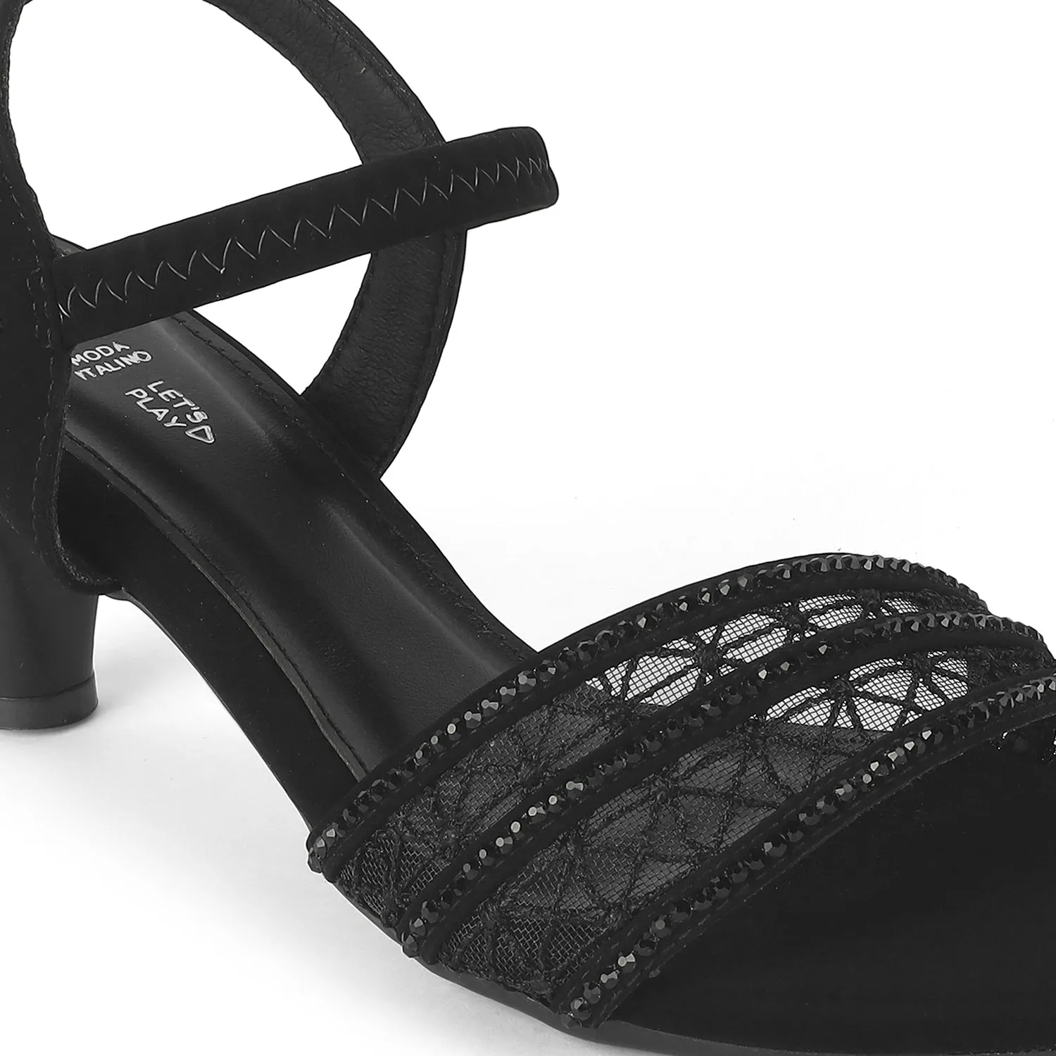 Tresmode Glitz Black Women's Dress Heel Sandals