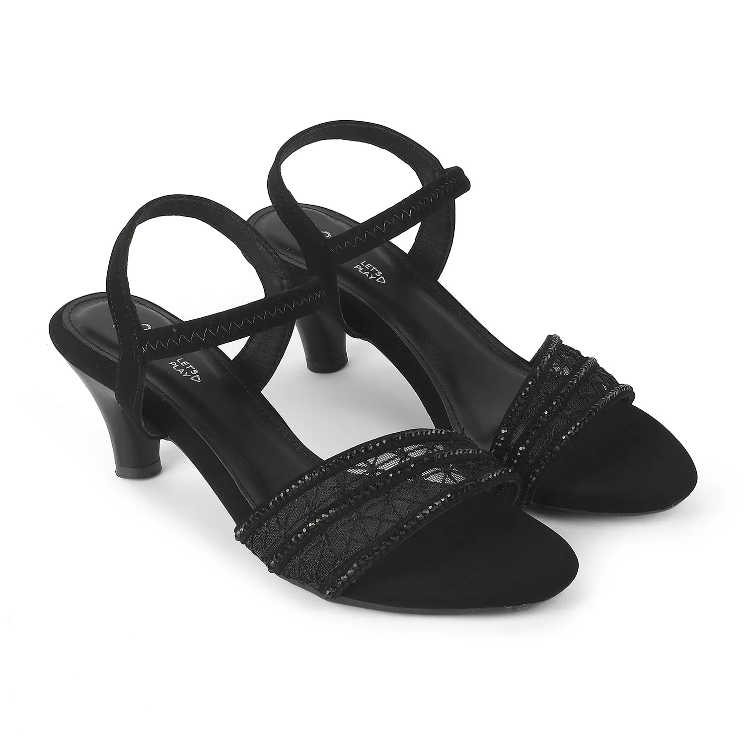 Tresmode Glitz Black Women's Dress Heel Sandals