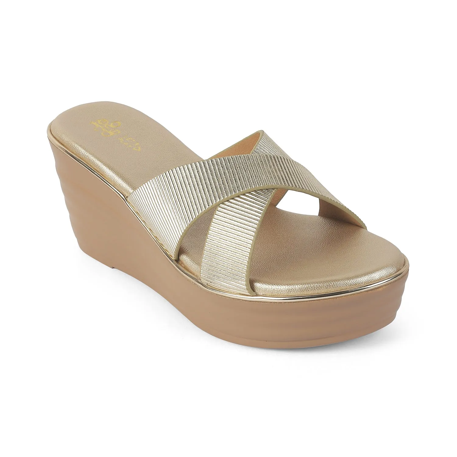 Tresmode Kuget Gold Women's Dress Wedge Sandals