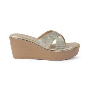 Tresmode Kuget Gold Women's Dress Wedge Sandals