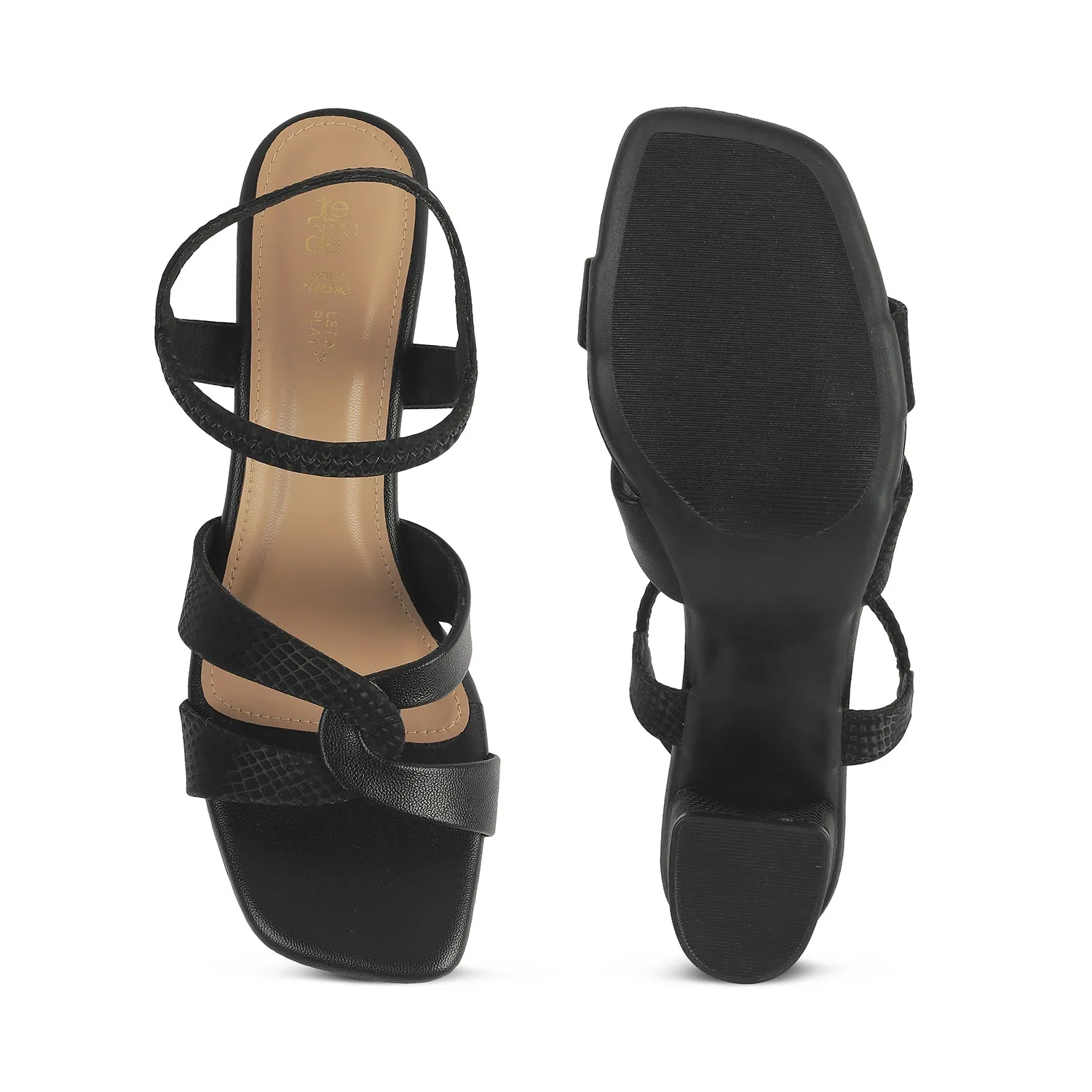 Tresmode Leros Black Women's Dress Block Heel Sandals