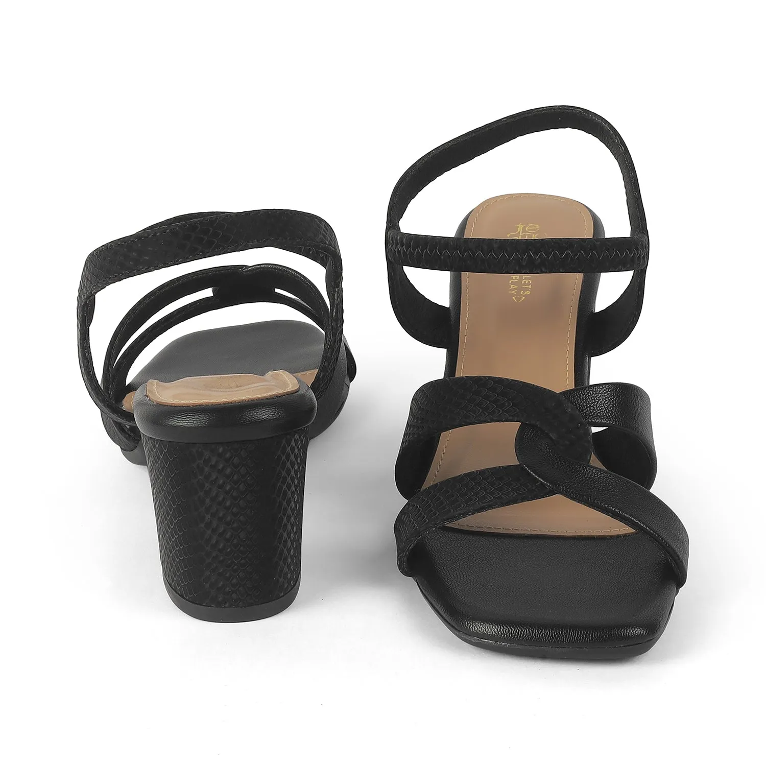 Tresmode Leros Black Women's Dress Block Heel Sandals
