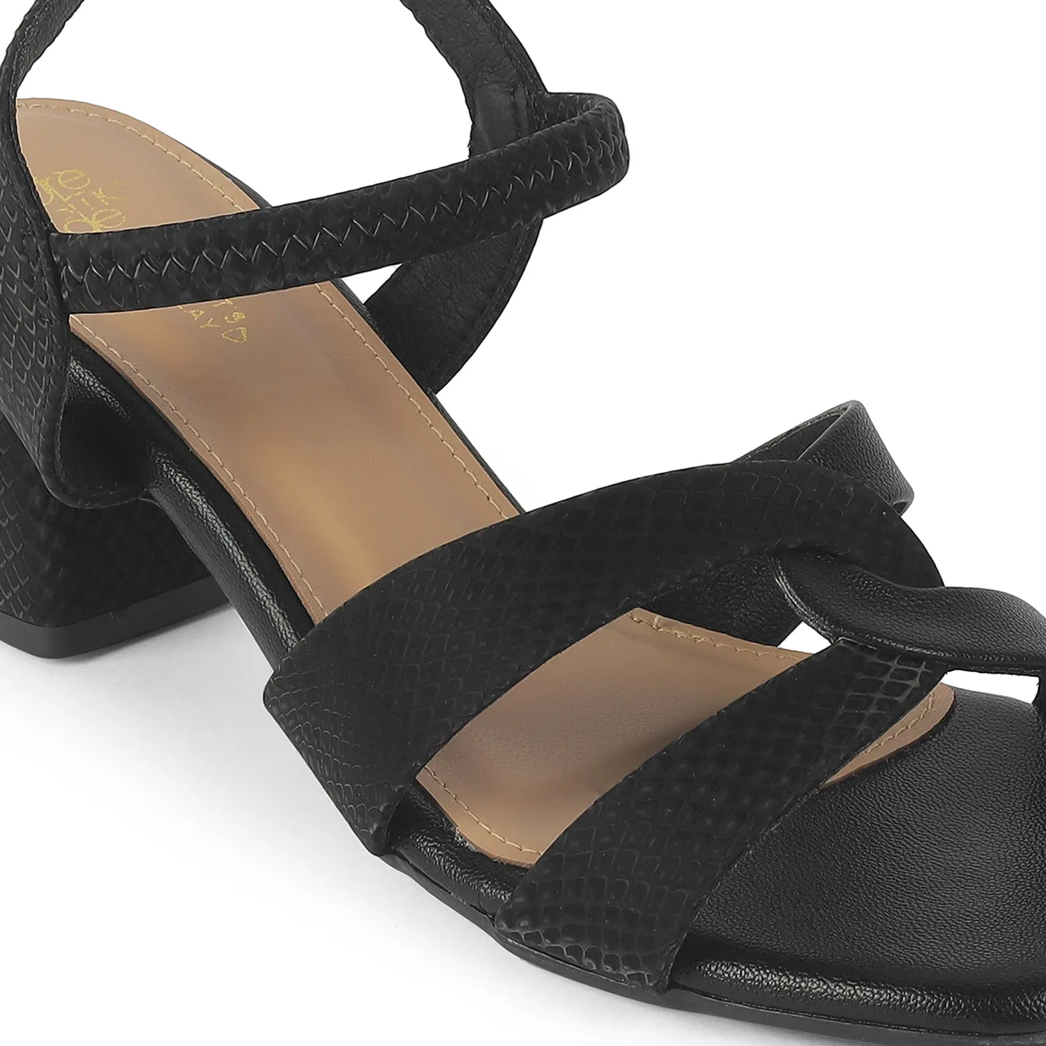 Tresmode Leros Black Women's Dress Block Heel Sandals