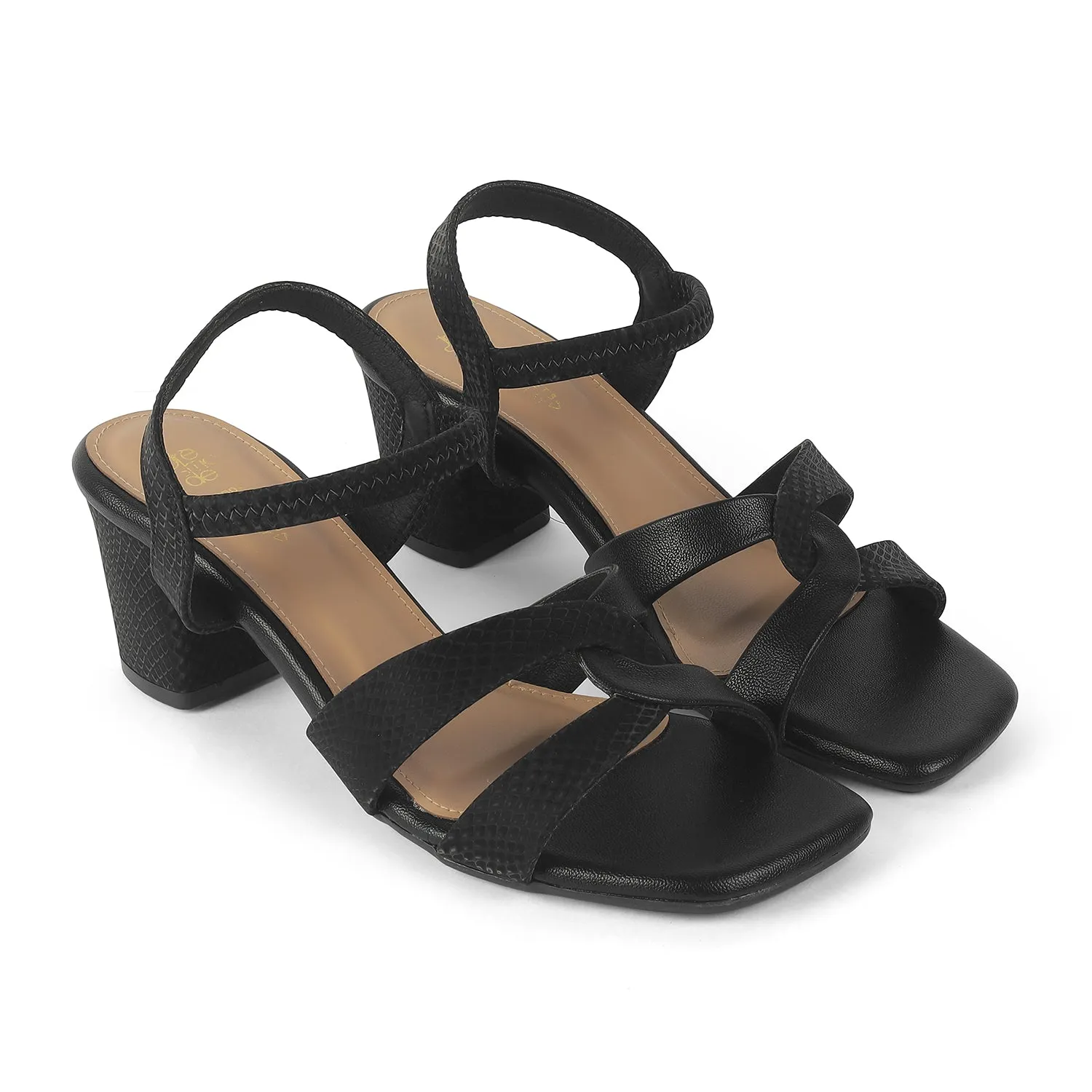 Tresmode Leros Black Women's Dress Block Heel Sandals
