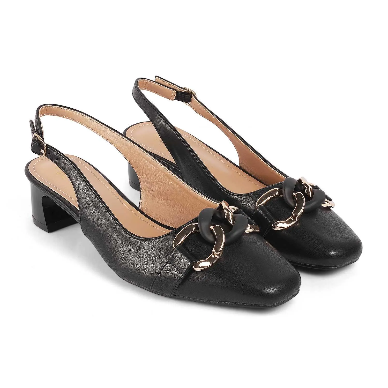 Tresmode Lovee Black Women's Dress Block Heel Slingback Pumps