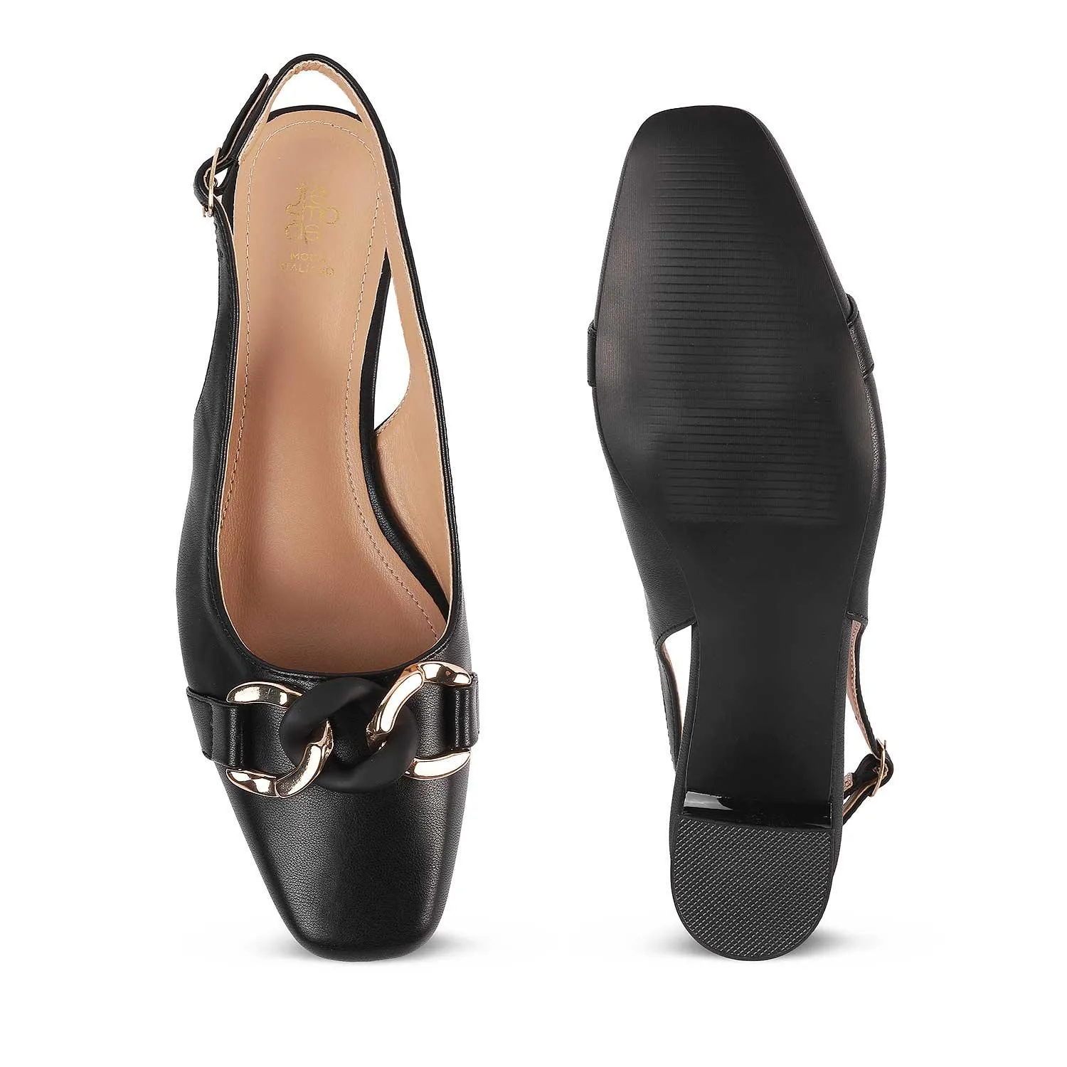 Tresmode Lovee Black Women's Dress Block Heel Slingback Pumps