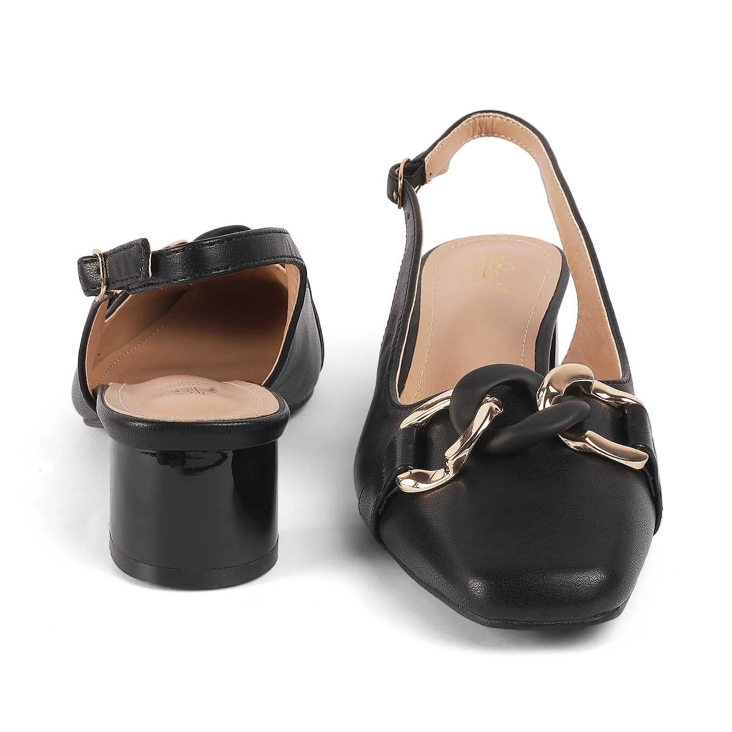 Tresmode Lovee Black Women's Dress Block Heel Slingback Pumps