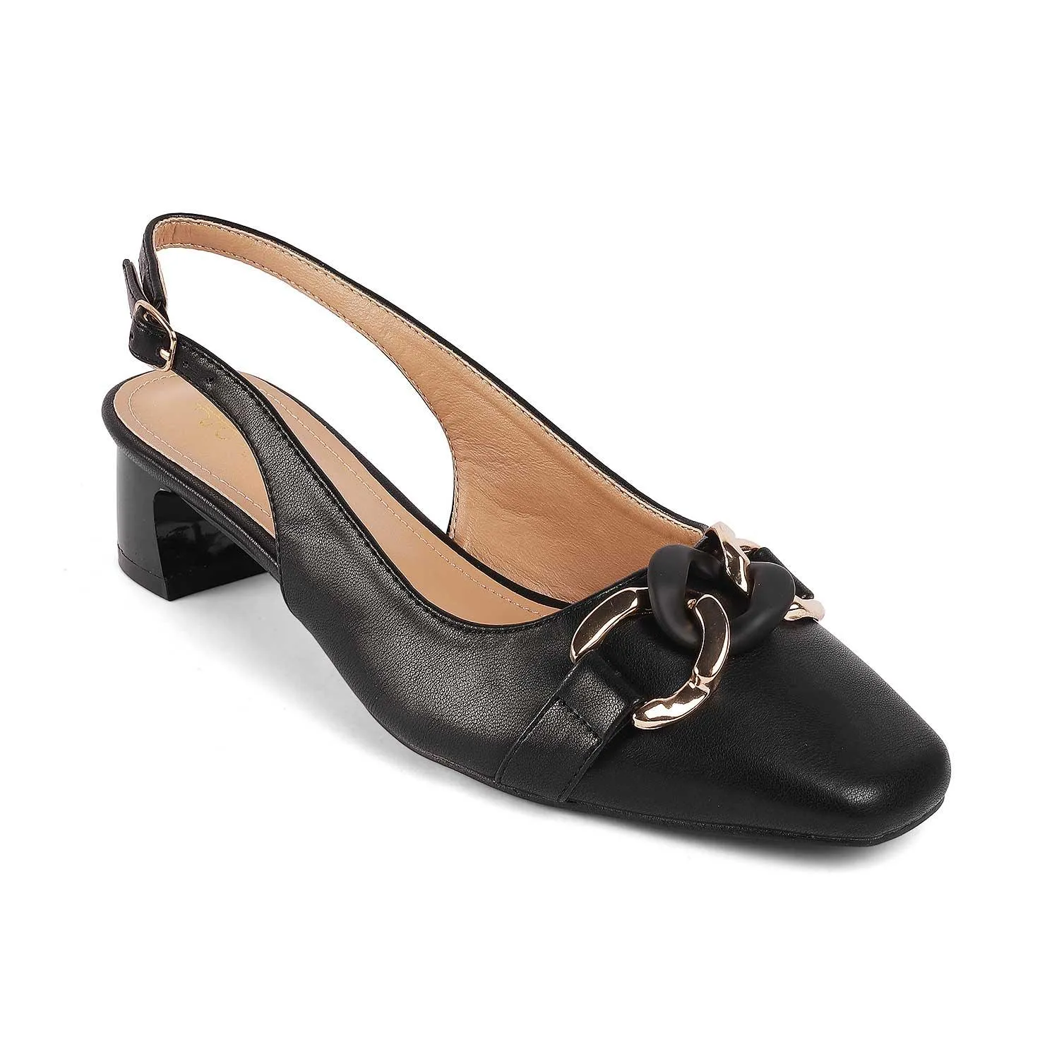 Tresmode Lovee Black Women's Dress Block Heel Slingback Pumps