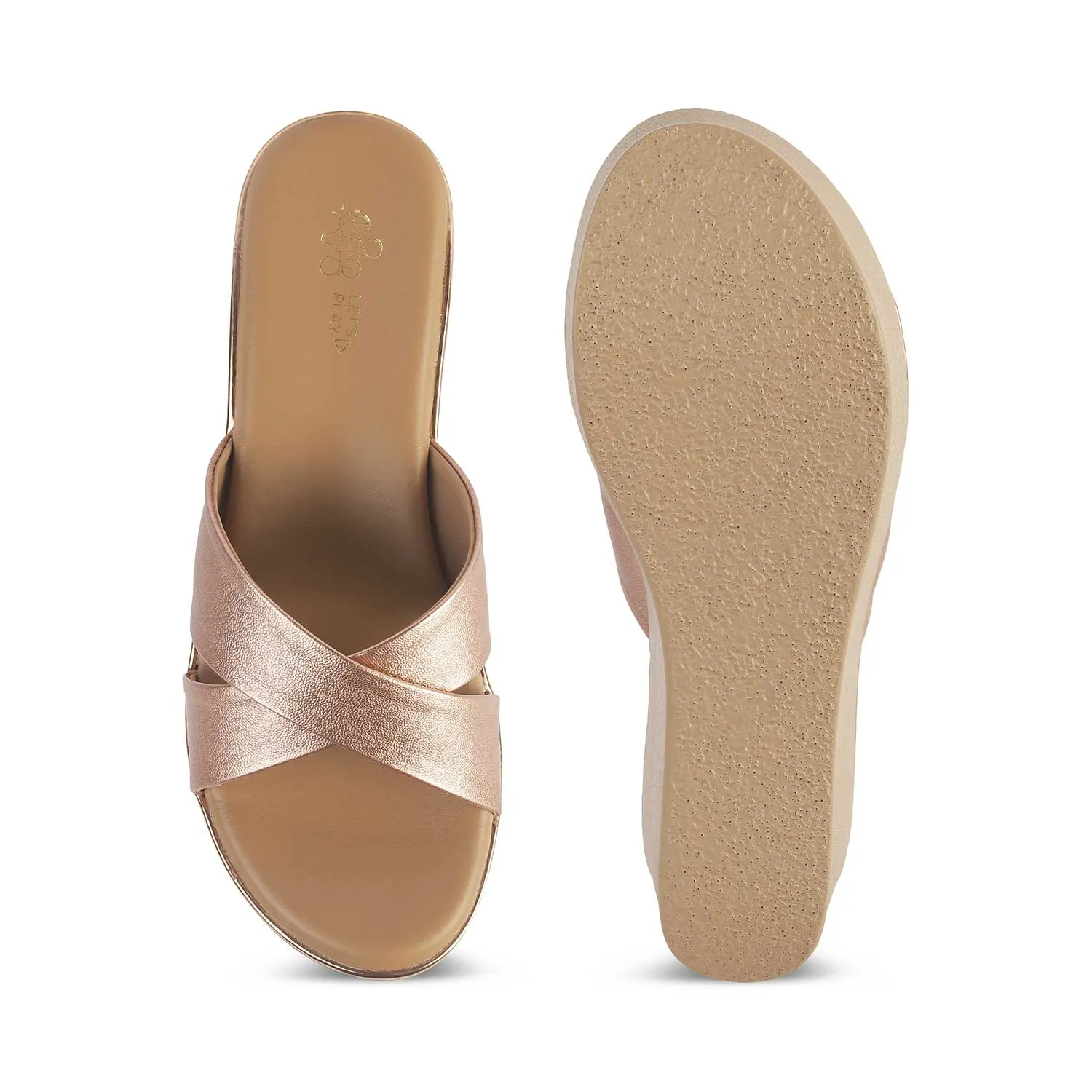Tresmode Metsav Champagne Women's Dress Wedge Sandals