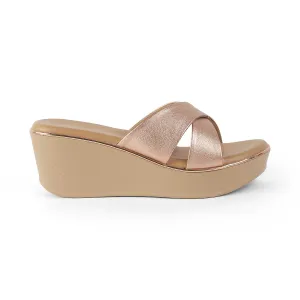 Tresmode Metsav Champagne Women's Dress Wedge Sandals