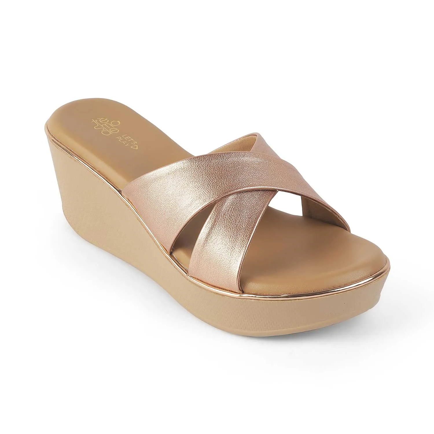Tresmode Metsav Champagne Women's Dress Wedge Sandals
