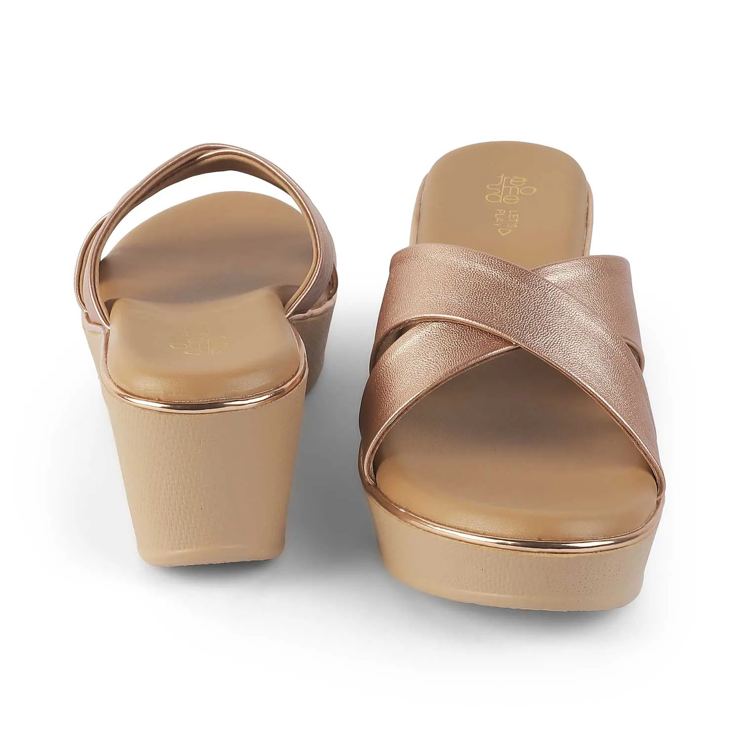 Tresmode Metsav Champagne Women's Dress Wedge Sandals
