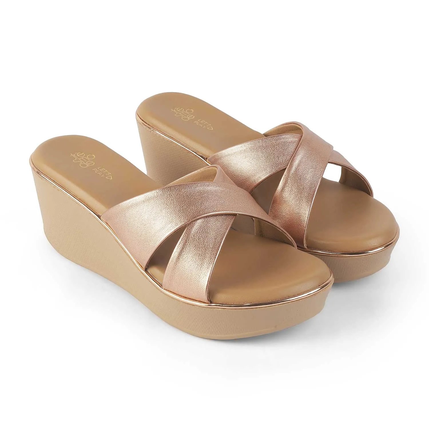 Tresmode Metsav Champagne Women's Dress Wedge Sandals