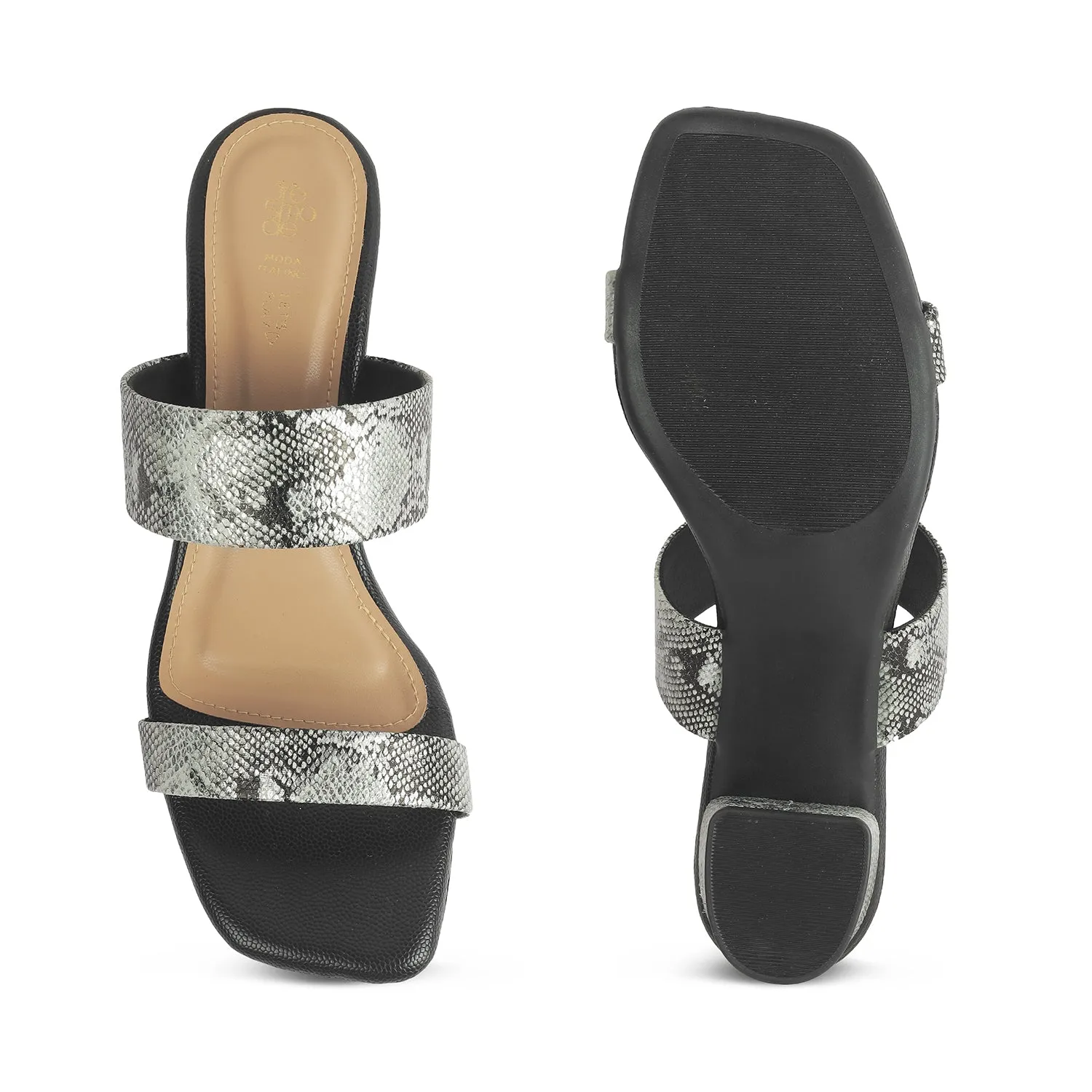 Tresmode Rentu Pewter Women's Dress Block Heel Sandals