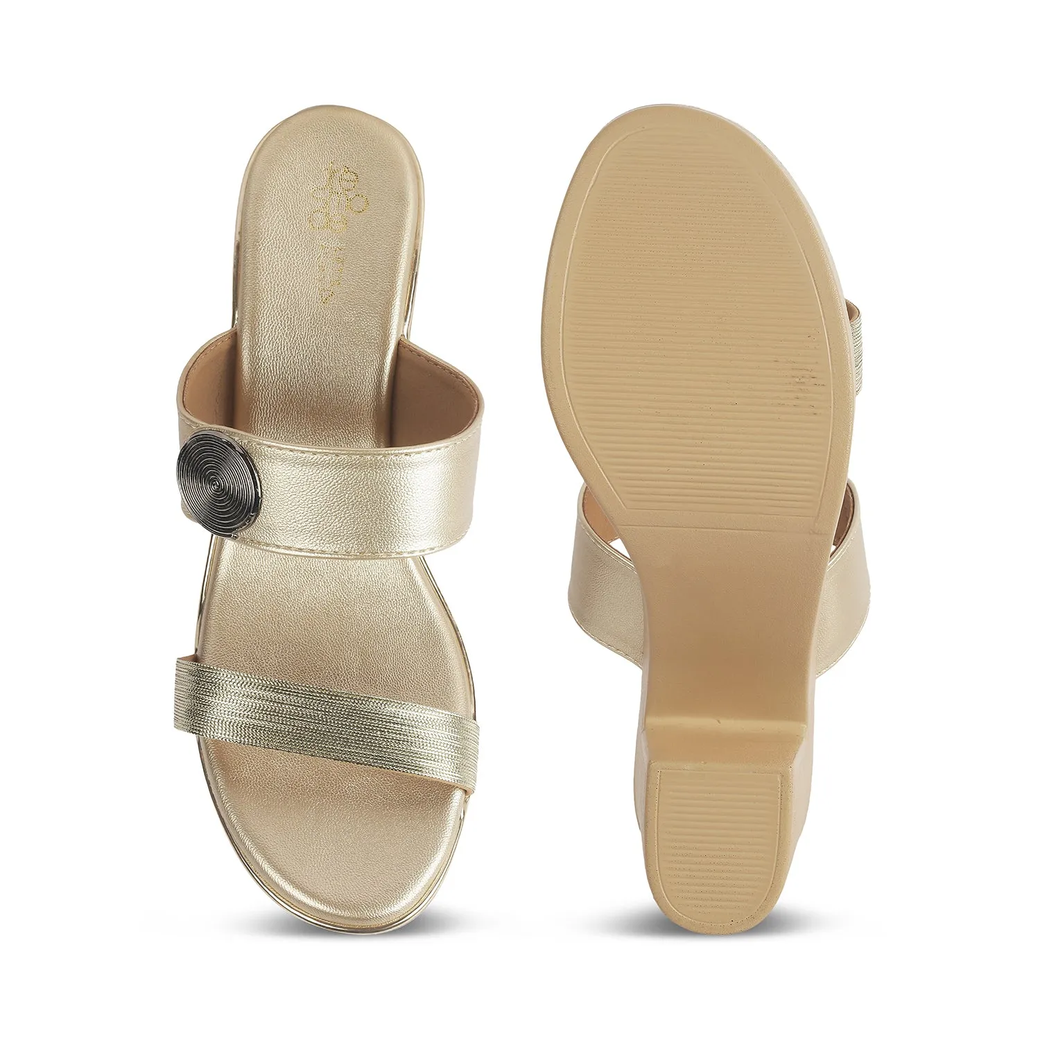 Tresmode Tall Gold Women's Dress Block Heel Sandals