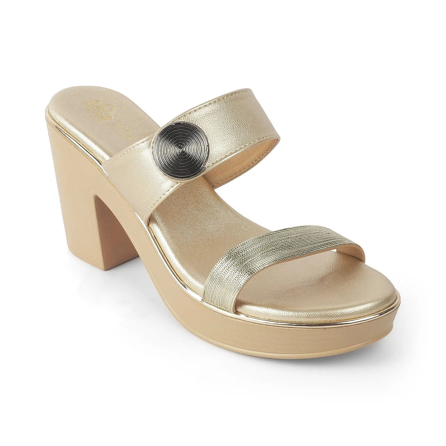 Tresmode Tall Gold Women's Dress Block Heel Sandals
