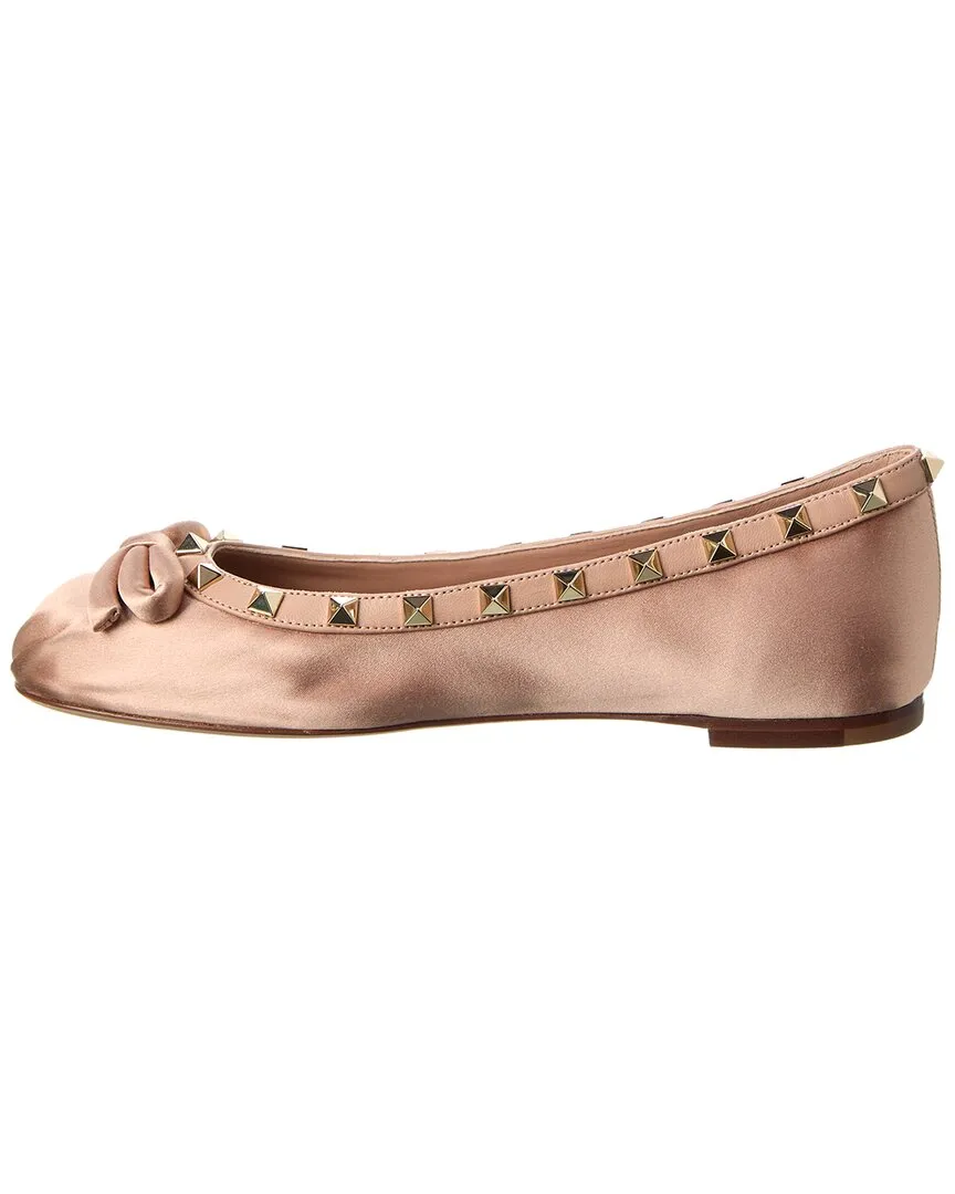 Valentino Rockstud Satin & Leather Ballerina Flat
