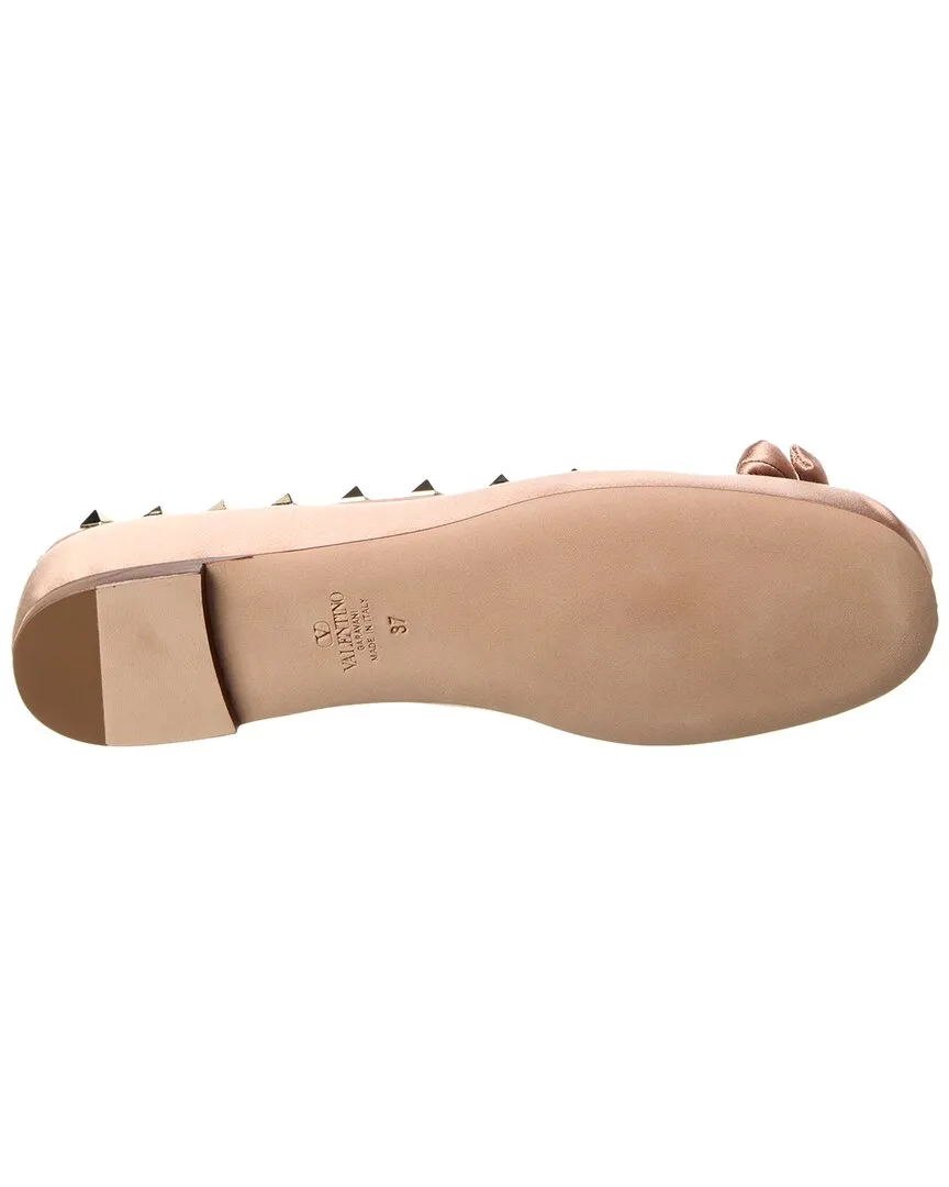 Valentino Rockstud Satin & Leather Ballerina Flat