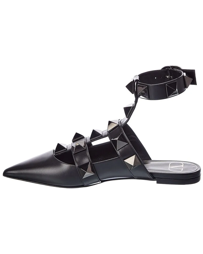 Valentino Roman Stud Leather Ankle Strap Flat