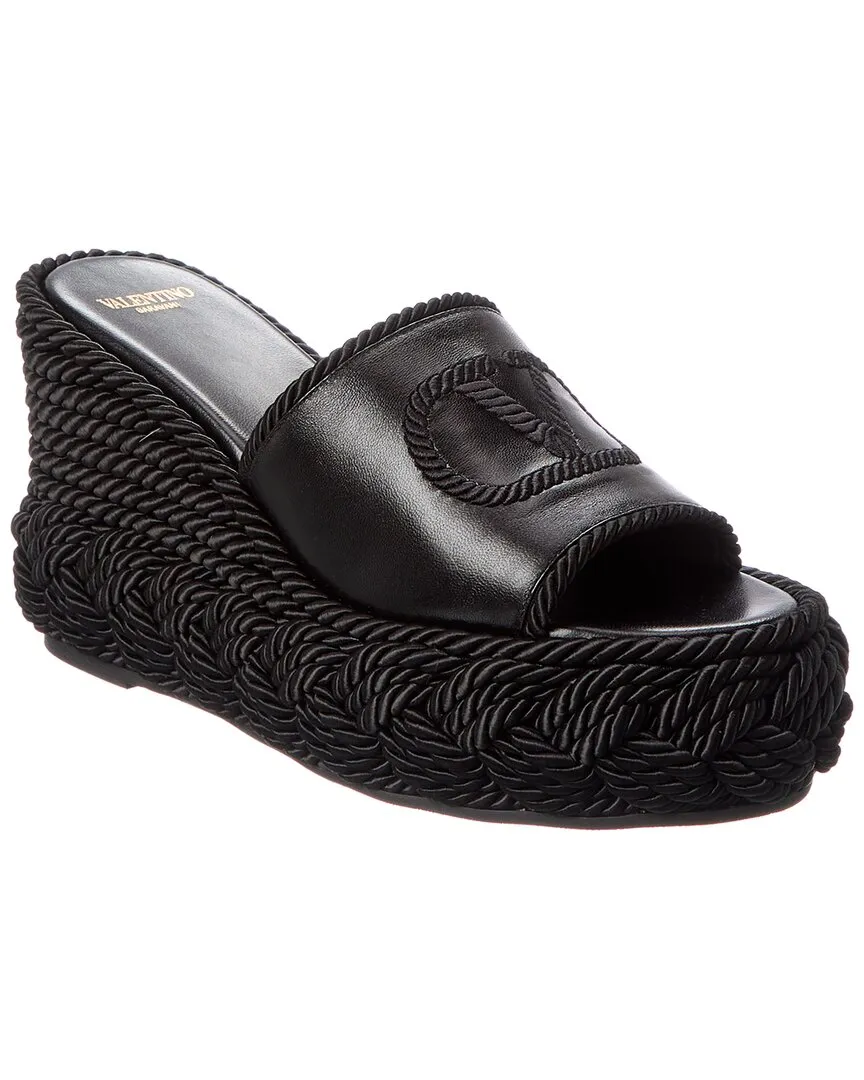 Valentino VLogo Silk Torchon 100 Leather Wedge Sandal
