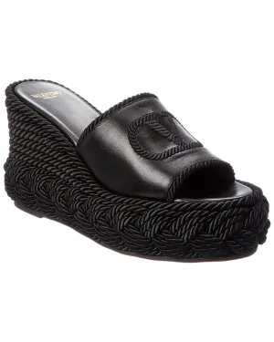 Valentino VLogo Silk Torchon 100 Leather Wedge Sandal