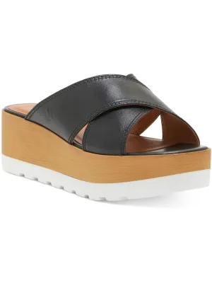 VEBONY      Womens Leather Padded Insole Platform Sandals