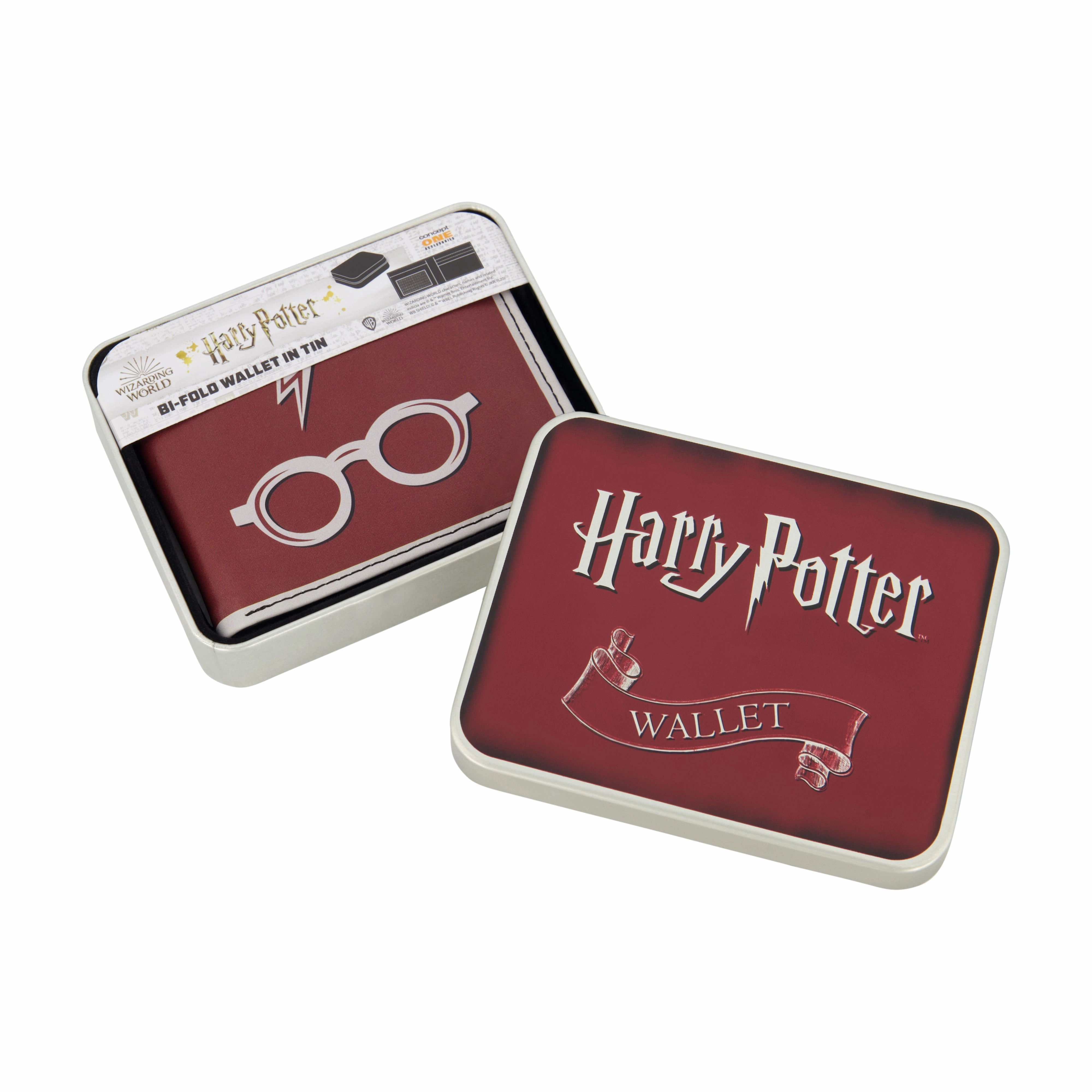 WB HARRY POTTER Lightining Bolt And Glasses in Burgundy Bifold Wallet, Slim Wallet with Decorative Tin for Men and Women ecco Shoes