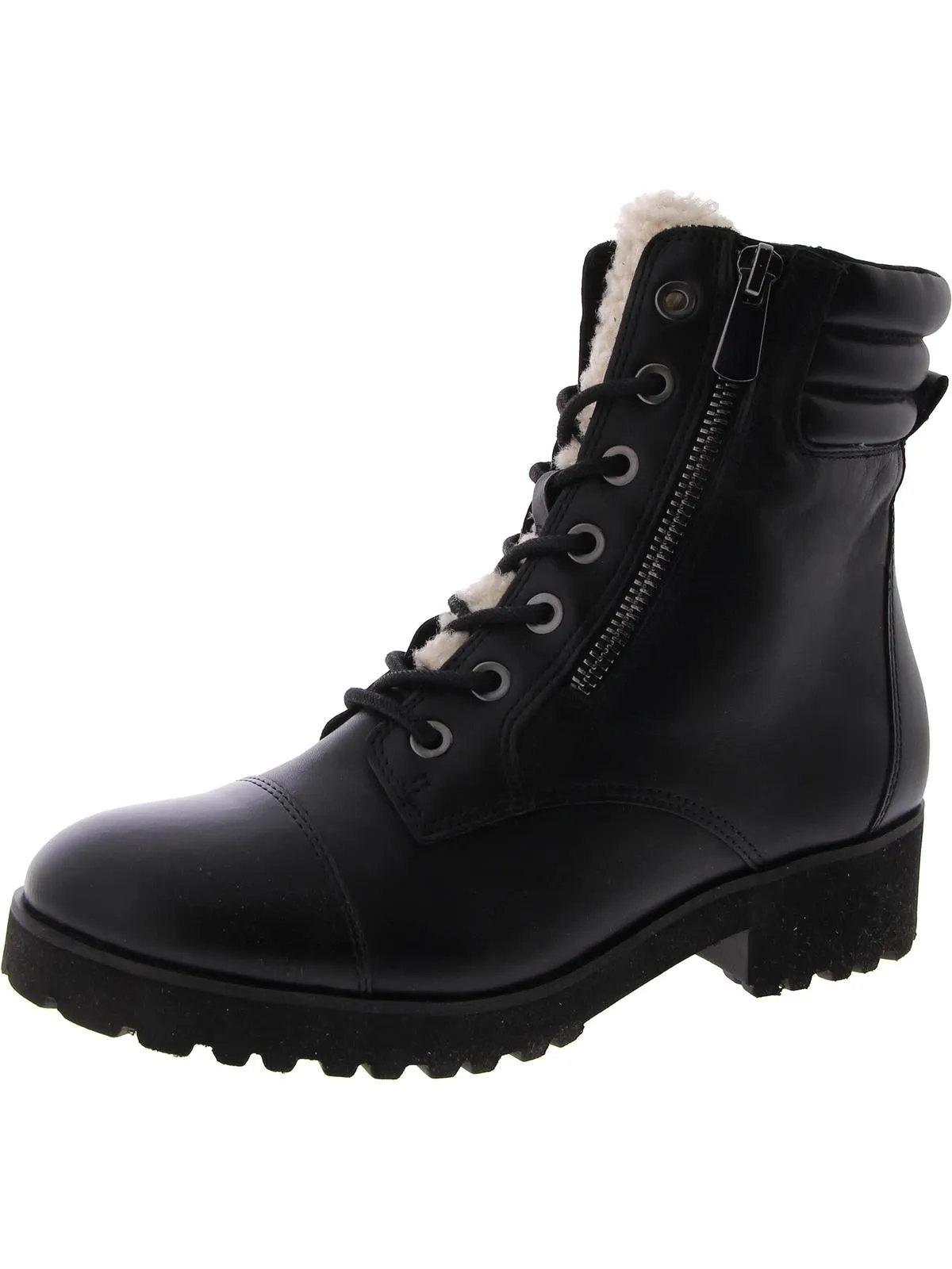 Whay Womens Leather Faux Fur Combat & Lace-Up Boots