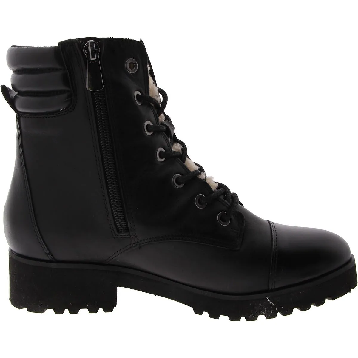 Whay Womens Leather Faux Fur Combat & Lace-Up Boots
