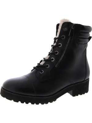 Whay Womens Leather Faux Fur Combat & Lace-Up Boots