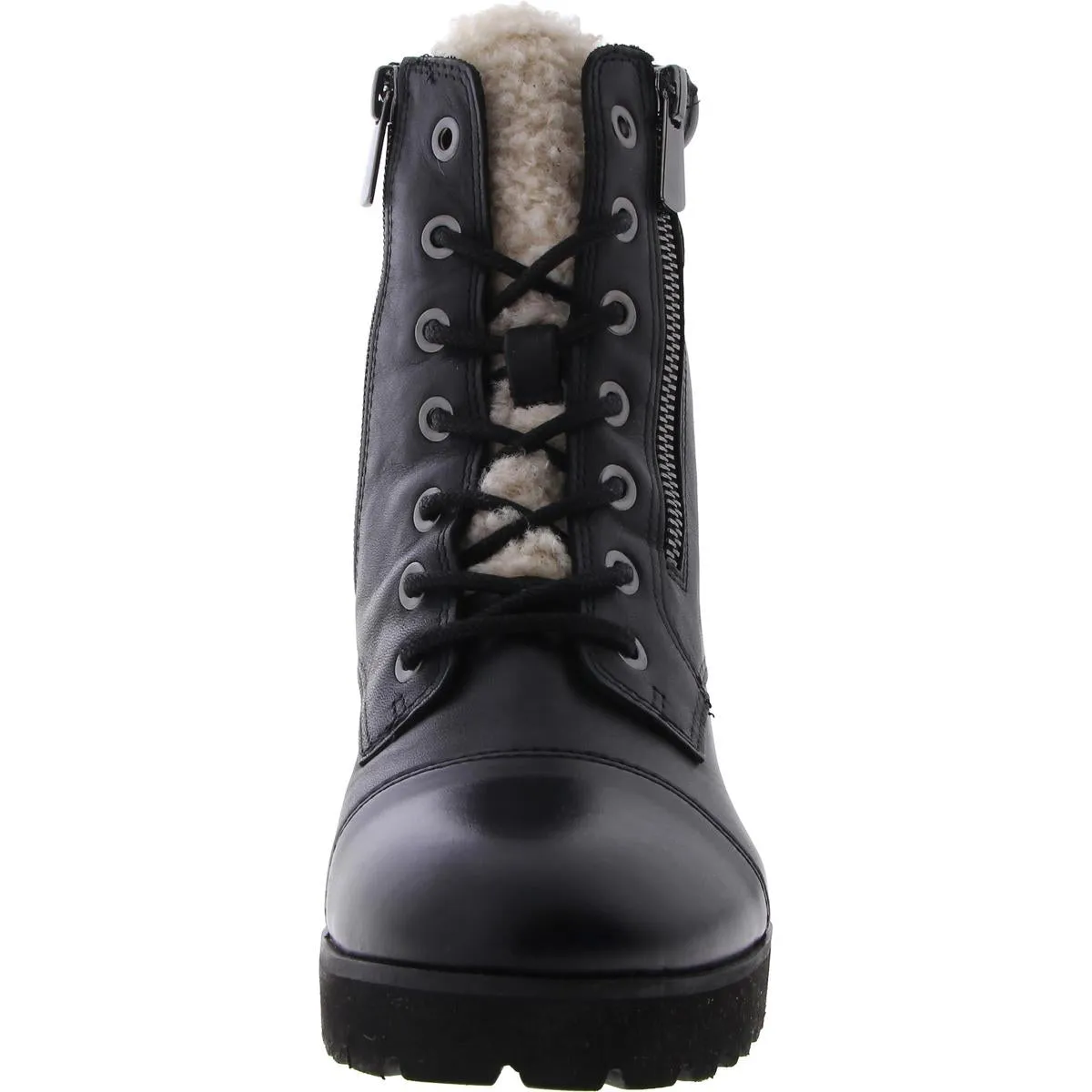 Whay Womens Leather Faux Fur Combat & Lace-Up Boots