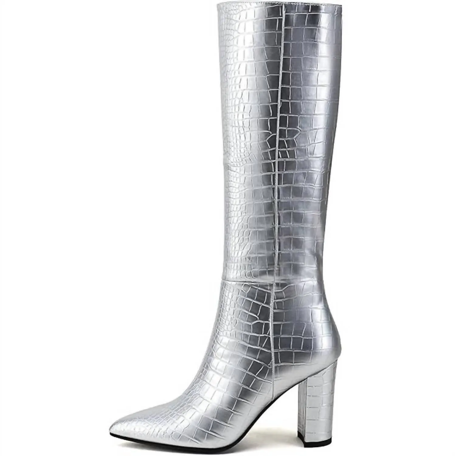 Women's Faux Crocodile Heeled Boot In Silver