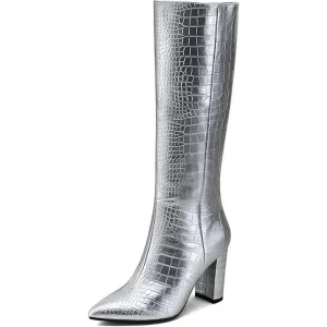 Women's Faux Crocodile Heeled Boot In Silver