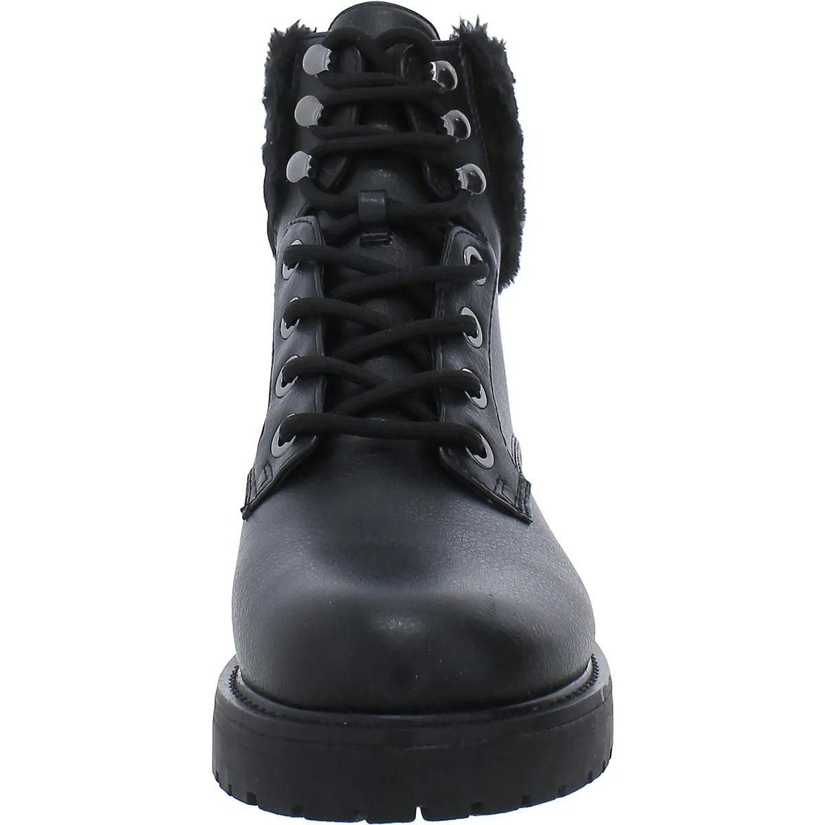 Womens Faux Leather Faux Fur Trim Ankle Boots