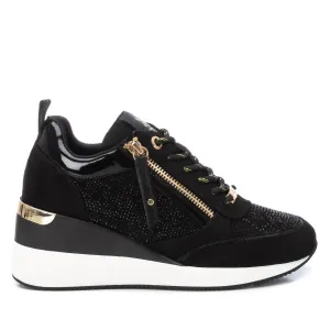 Women's Leather Mesh Sneakers In Black