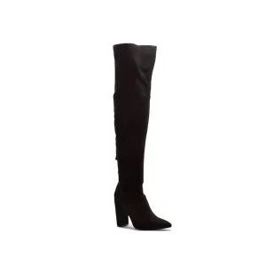 Women's Over The Knee Stretch Faux Suede Boots In Black