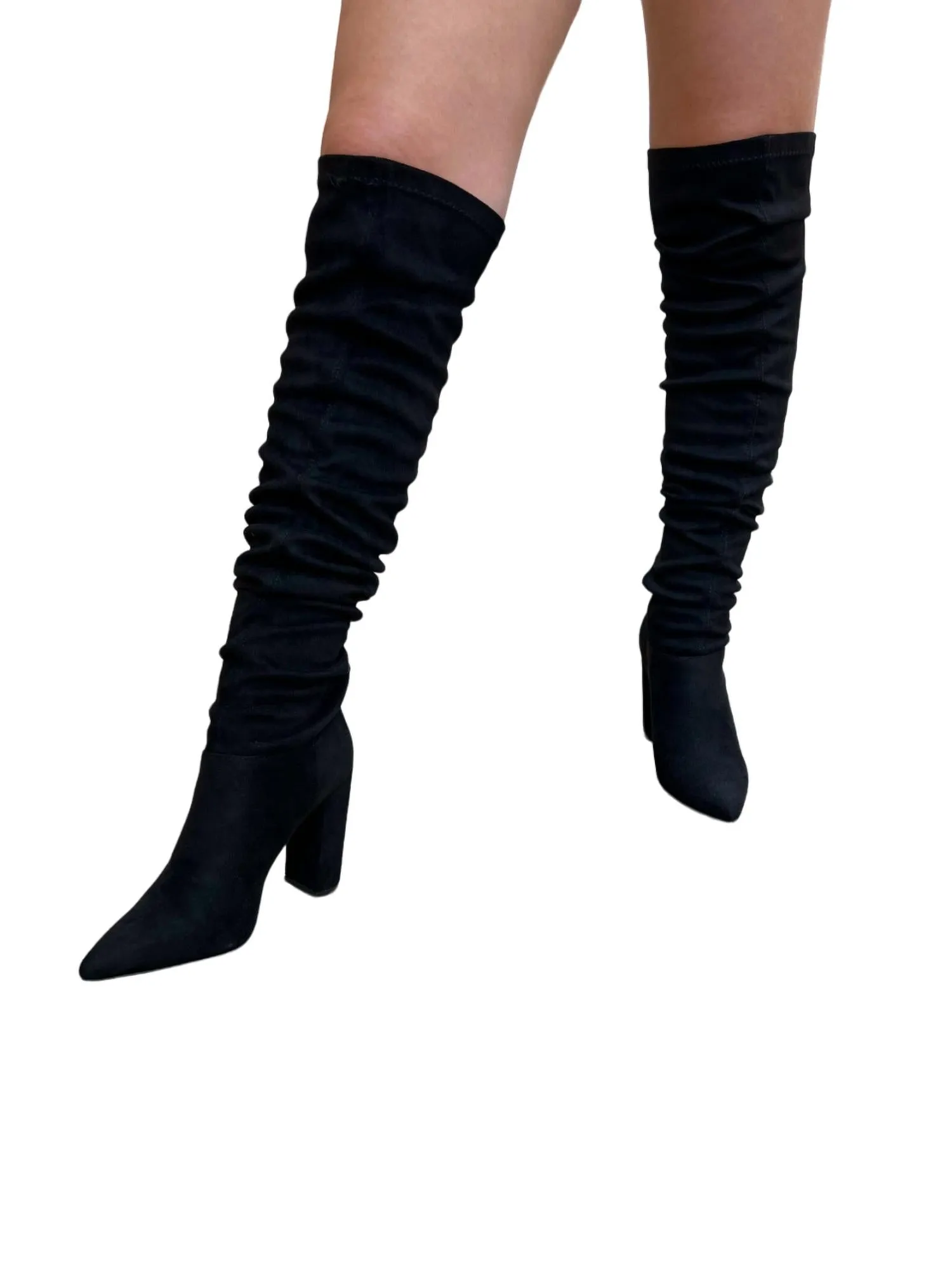 Women's Over The Knee Stretch Faux Suede Boots In Black